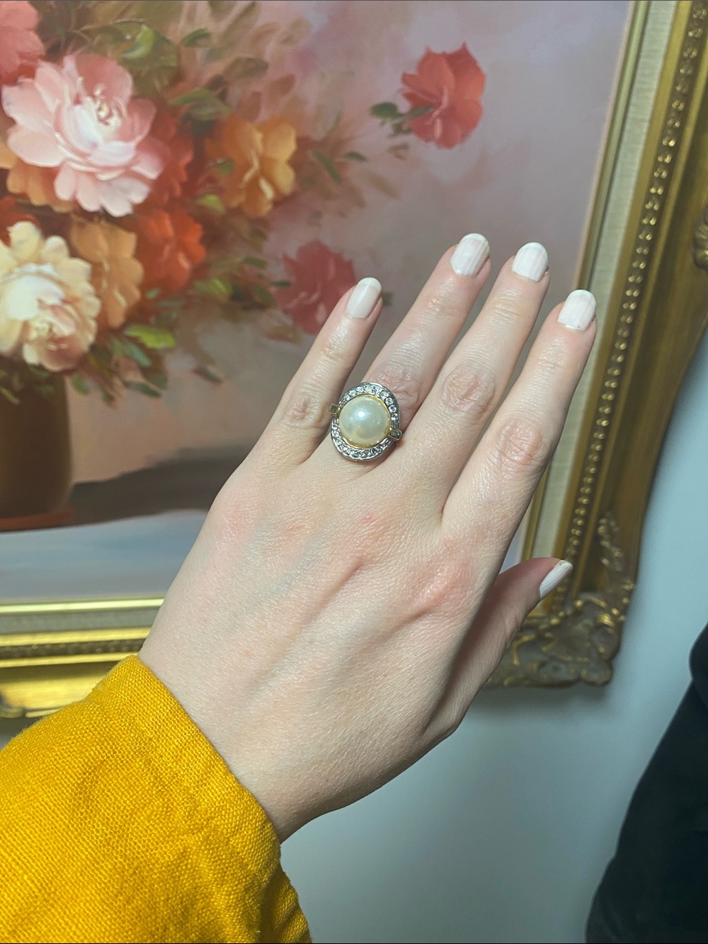 Classic Pearl Halo Cocktail Ring in Gold